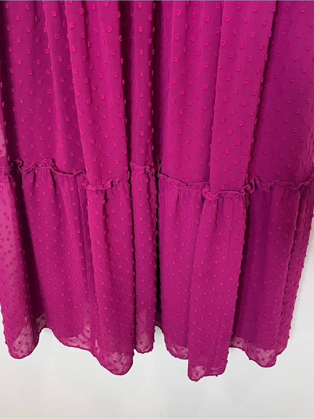 J. Crew Tiered Swiss Dot Midi Dress Berry Pink Ruffle Elegant Puff Sleeve 12